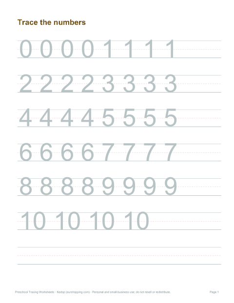 Preview of the first page of Numbers 0–10