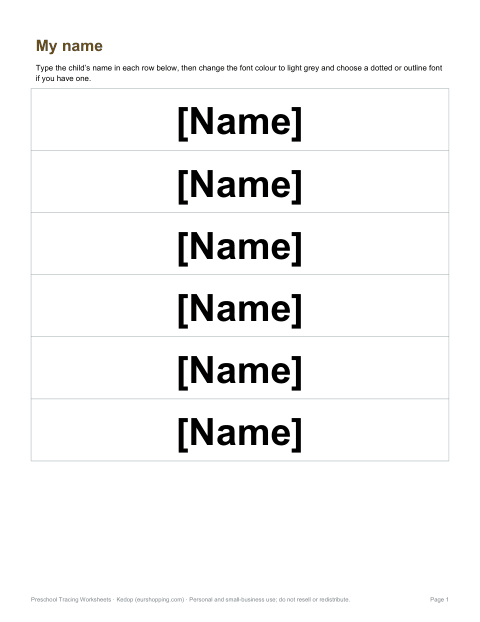 Preview of the first page of Name tracing (DOCX)