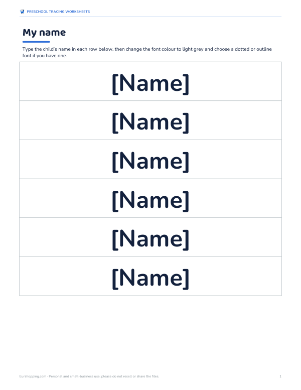 Preview of Printable Name Tracing Worksheet