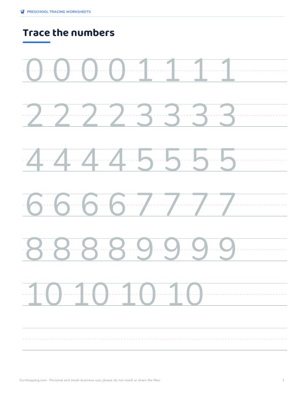 Preview of Printable Numbers 0-10 Tracing Worksheet