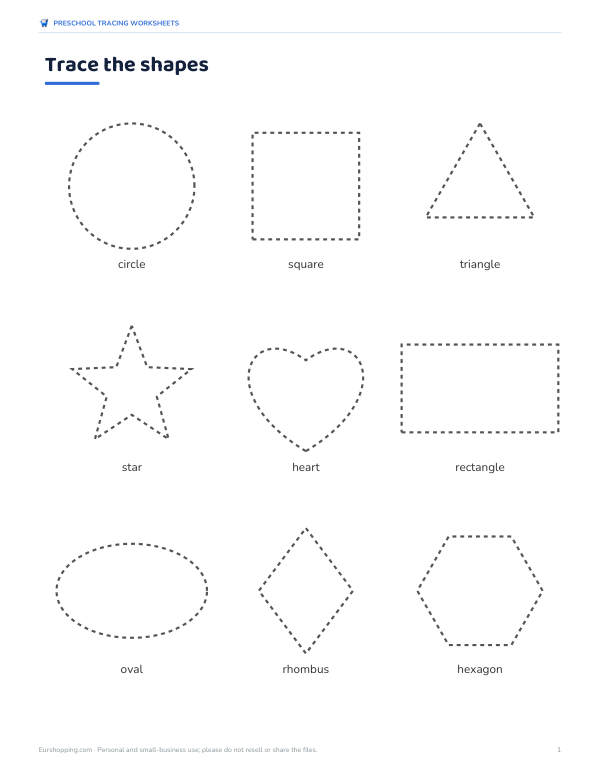 Preview of Printable Shape Tracing Worksheet