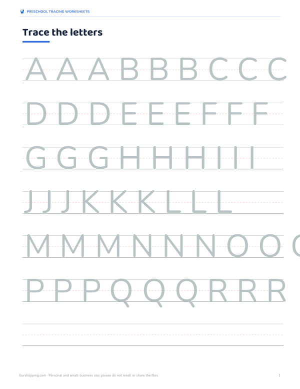 Preview of Printable Uppercase Letters Tracing Worksheets